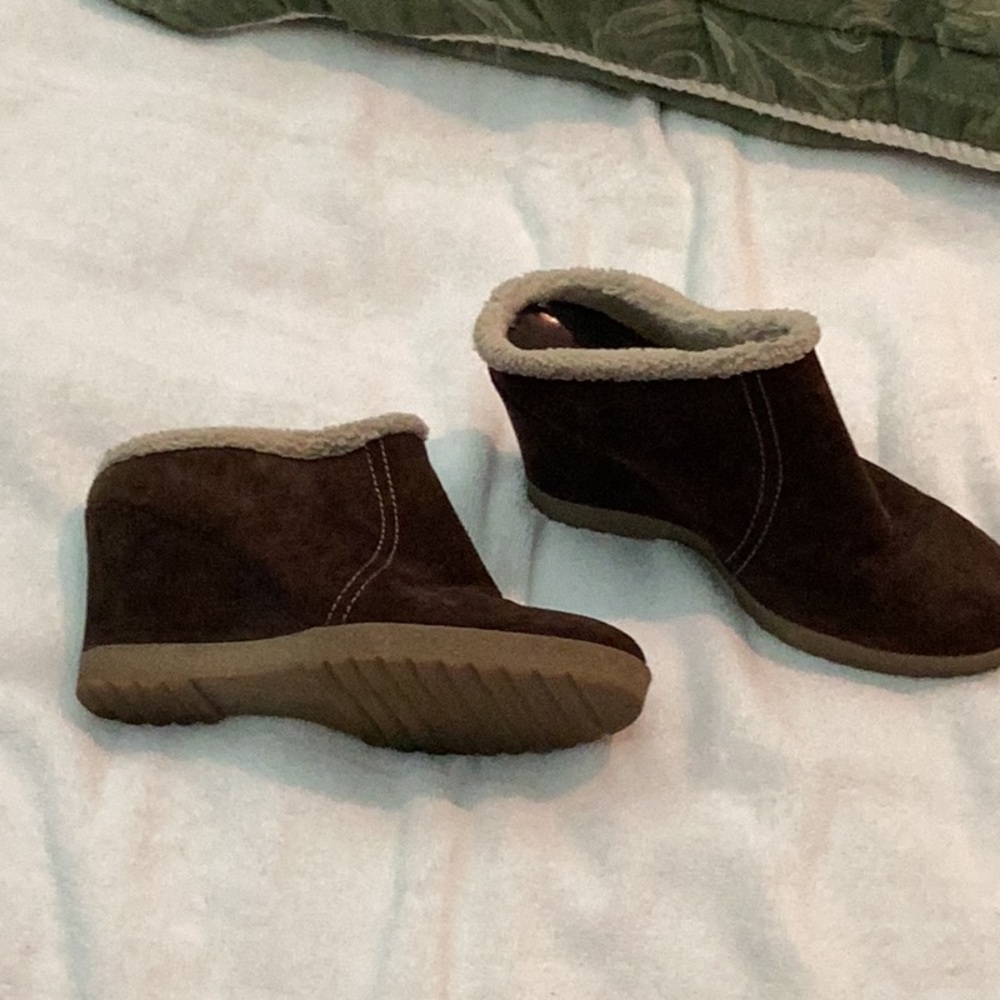Brown suede backless booties size 7